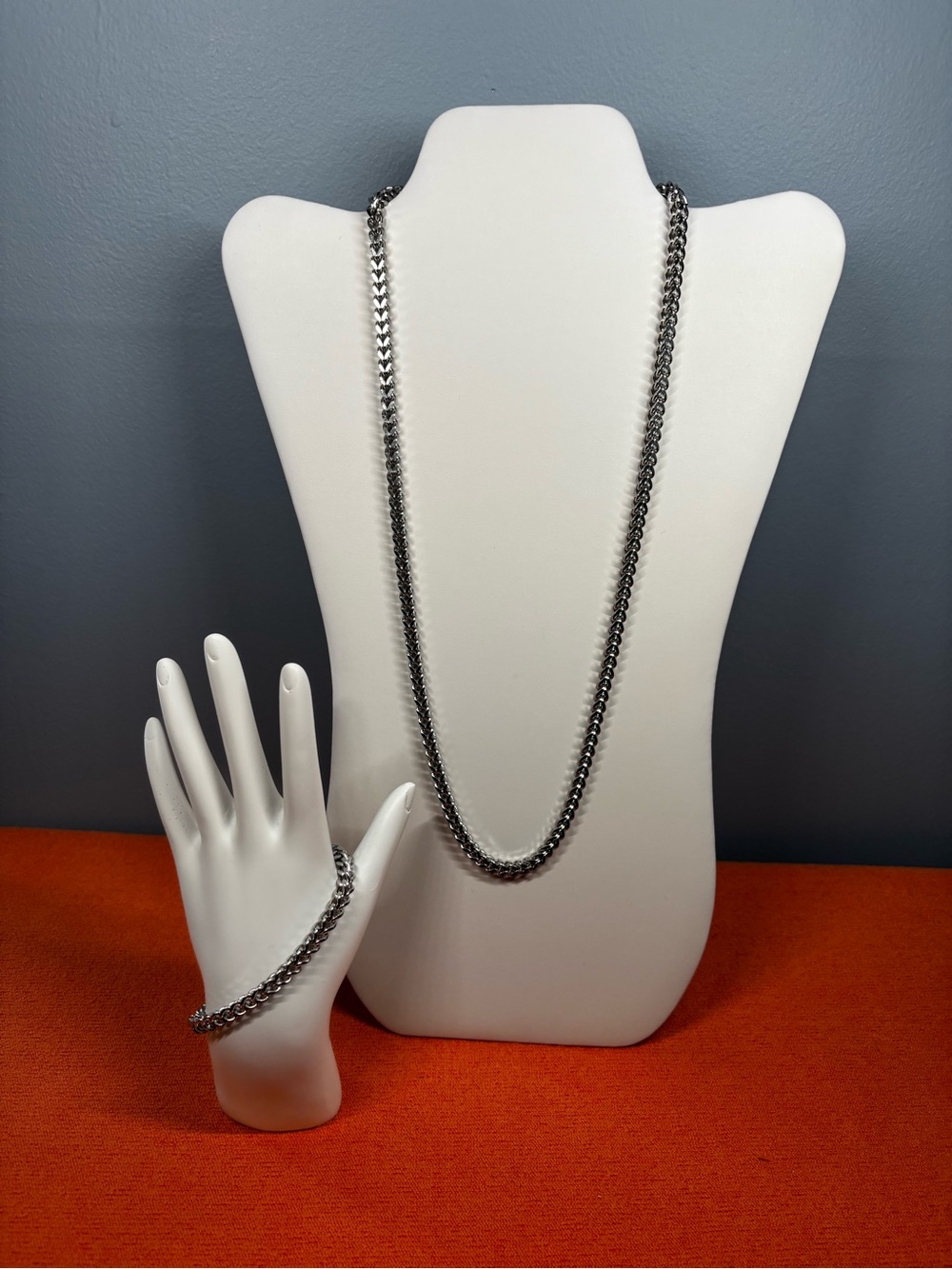 Chunky Stainless Steel Men’s Franco Chain Necklace and Bracelet Set